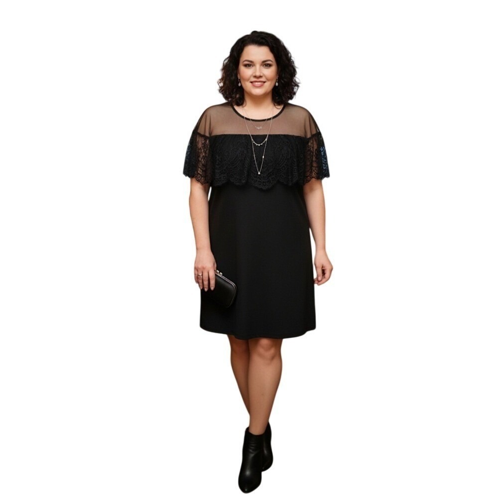 Roz & Ali Sheath Dress Womens 14 Black Lace Mesh Illusion Neckline Overla LBDy